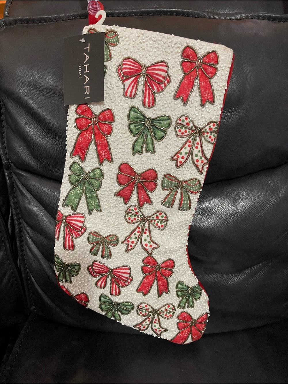 Tahari Red and Green Bow Holiday Stocking